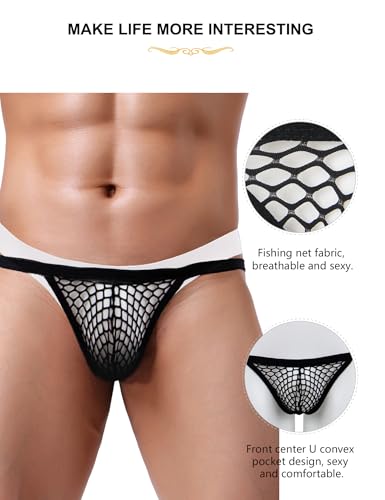 comeondear Men's Underwear Thongs and G-strings Breathable Fishnet Bikini Briefs Lingerie for Men Sexy Jockstrap Panties3