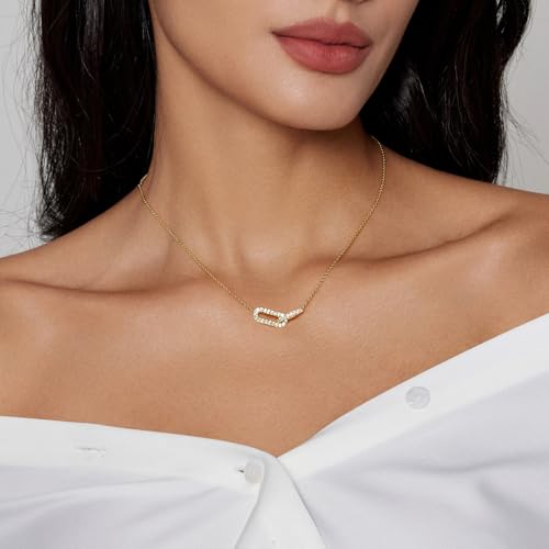 Diamond Pendant Necklace for Women, Dainty Gold Necklace 18k Gold Plated Paperclip Choker Necklaces Cute Open Oval Necklaces Simple Gold Necklace Jewelry Gifts for Women Trendy2