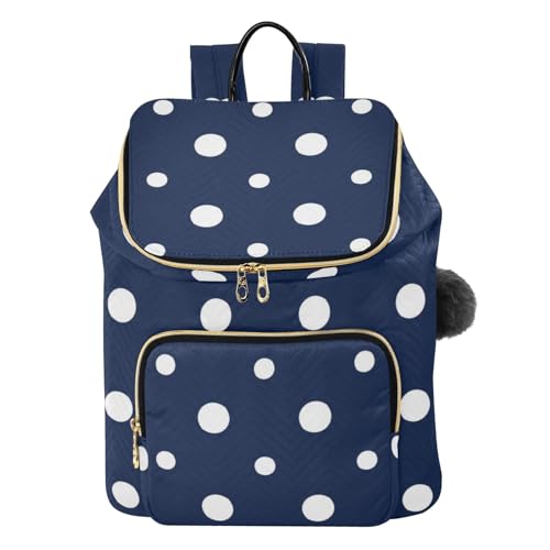 Mochila de lunares azul marino para mujer, bolso casual de diario estilo juvenil