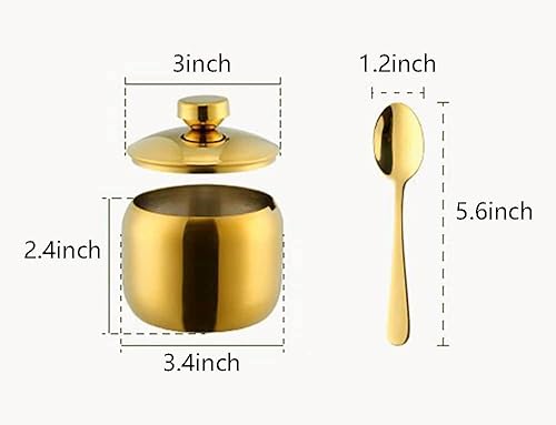Miniatura 2 de 123Arts Azucarero de acero inoxidable con tapa y cuchara, contenedor de azúcar para especias de café y sal