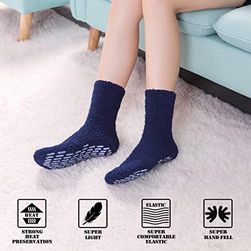 Image of FNOVCO Non Slip Socks for Women Winter Warm Cozy Fuzzy Slipper Socks Soft Fluffy Hospital Socks with Grips