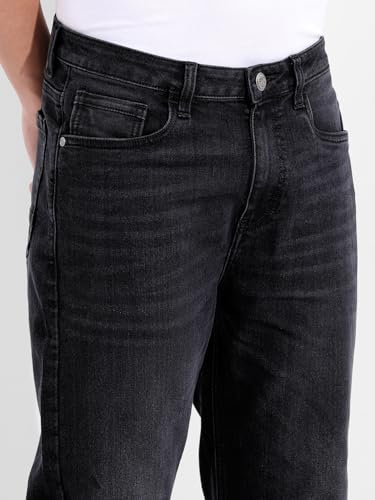 Image of The Indian Garage Co Men Slim Straight Fit Solid Mid-Rise Stretchable Jeans