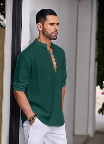 Image of Macsivo Men's Stylish Mandarin Collar Kurta | Casual Ethnic Fusion Shirt for Daily, Party & Travel | Full Sleeves | Cotton Blend Comfort Fit Short Kurta