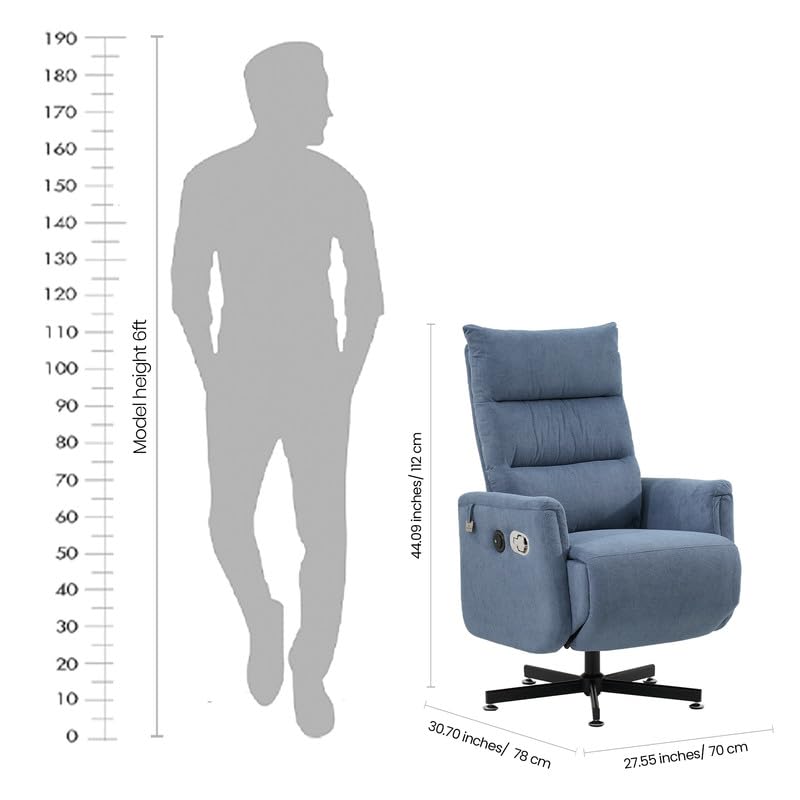 Image of Royaloak Austin Power Motion Recliner Chair 1S, High Backrest and Headrest, Fabric Upholstery, Swivel and Power Recline, Sturdy 5-Point Metal Base, Adjustable Seating Chair