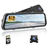 12" 4K Touch Screen Mirror Dash Cam, Front 4K+Rear 1080P