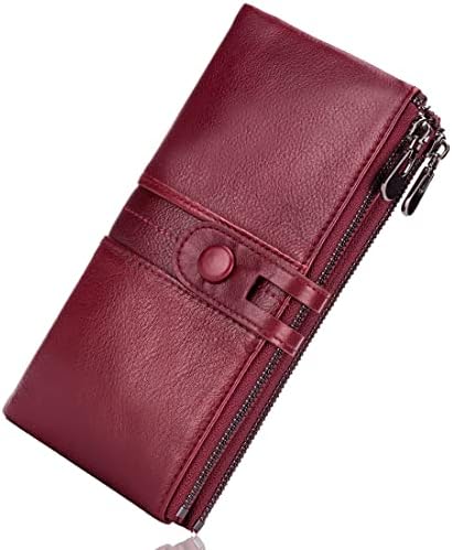 Roulens Genuine Leather Women's Wallets,Multi-Function Slim Bifold Zipper Clutch Purse,Large Capacity Card Holder with RFID (Red)