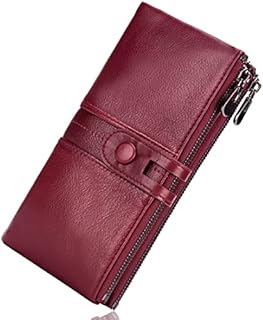 Roulens Genuine Leather Women's Wallets,Multi-Function Slim Bifold Zipper Clutch Purse,Large Capacity Card Holder with RFID (Red)