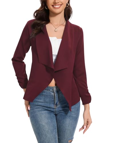 Women's Open Front Jackets Blazer2025 Lapel Office Casual Lightweight Plus Size Ruched 3/4 Sleeve Blazer Jacket2