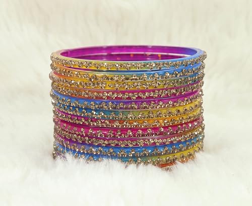 Red Stone Glass Bangle Set Kaanch ki Chudi Kada Bangles Fancy