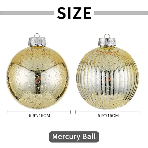 Large Christmas Ball Ornaments, Oversized Shatterproof Plastic Decorative Hanging Mercury Ornaments Ball for Xmas Holiday Party Decorations (Gold, 6.0") - image 2