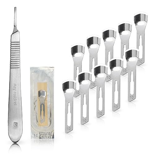 May Lot de lames de ciseau creux pour podologie et soin des pieds - Support de scalpel n° 3 & 10 lames stériles en acier au carbone - Figurine 10