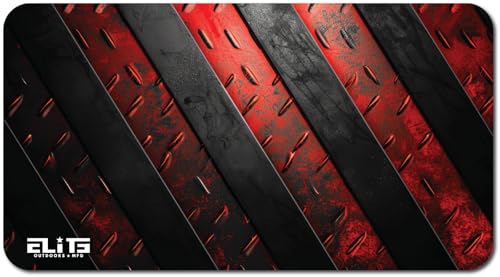 Elite Outdoors MFG | Abstract Metal Gun Cleaning Mat | Grunge Diamond Plate Design | Black & Red | Made in The USA | Size 12x22 inches