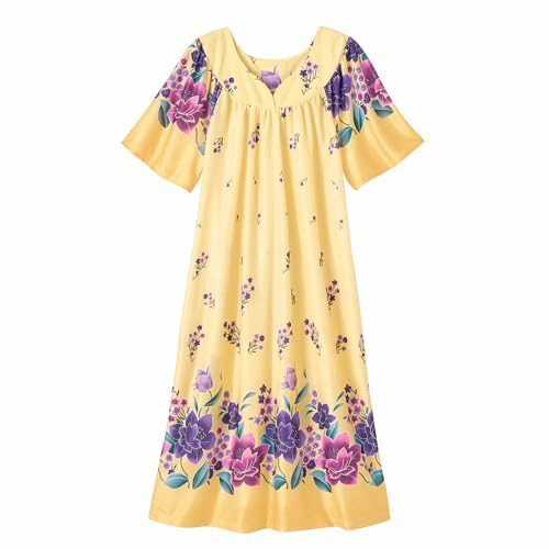 Image of AmeriMark Casual Women's Patio Muumuu House Dress Loose Comfortable Short Sleeve Sun Dress Lounger Gown Sleepwear for Ladies