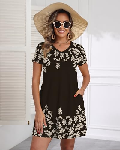 Image of COSSEN Women's Casual T Shirt Dress V-Neck Short Sleeves Swing Dresses Birthday Party Summer Travel Beach with Pocket