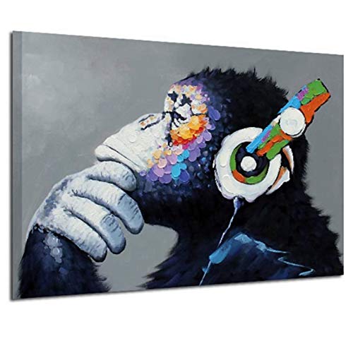 Moderne Abstrakte Leinwand Nordic Malerei,Druck auf Leinwand Affen Bilder mit Kopfhörer,Wandkunst Poster für Wohnzimmer Poster Schlafzimmer