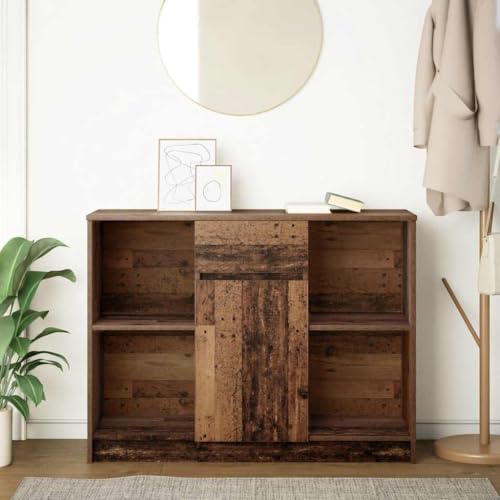 Aparador con aspecto de madera envejecida 101x35x76 cm y cómoda industrial con cajón y puertas 4