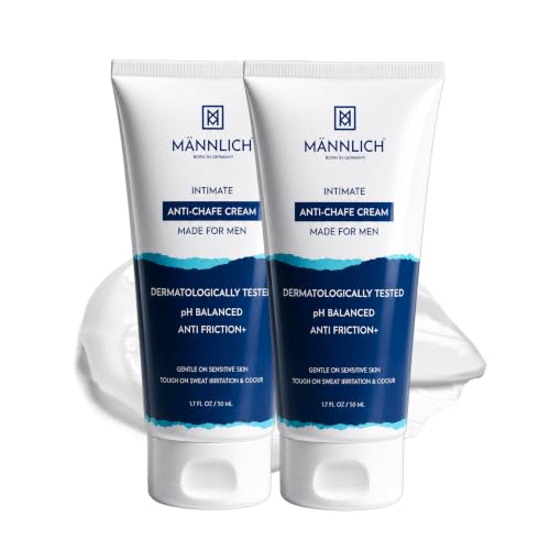 Image of Mannlich Anti Chafing Cream for Men, Anti-Rash Cream for Intimate Areas, Reduces Inner Thigh Rashes from Sports and Fitness Activities, Prevents from Sweat, Odor, Irritation & Rashes | Dermatologically Tested | 50ml (Pack of 2)