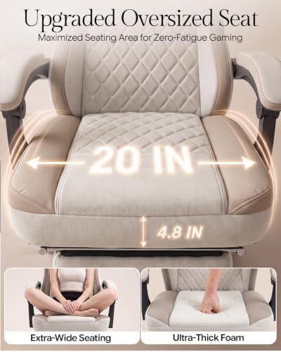 Image of Dowinx Gaming Chair Breathable Fabric Computer Chair with Pocket Spring Cushion, Comfortable Office Chair with Gel Pad and Storage Bag,Massage Game Chair with Footrest,Beige