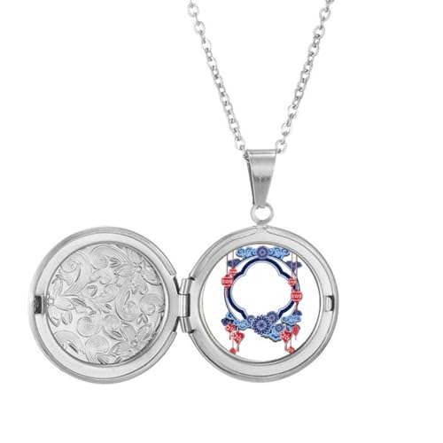 Collier médaillon culture chinoise fleur bleue, cadeau culturel idéal