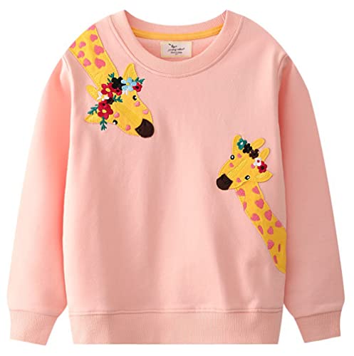 Mrkeung Sudaderas para niñas Sudaderas Manga Larga Jirafa Camisetas Cuello Redondo Algodón Sudaderas Casuales Tops para niñas-Rosa 4T Cover