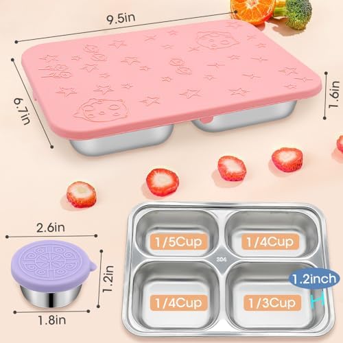 Stainless Steel Bento Lunch Box Container Reusable 4 Compartments Metal Meal-Prep Containers Lunch Solution Food Storage Snacks Containers with Silicone Lids for Daycare,Outdoors,2pcs Dip Container 2 415i4JFAhML. AC