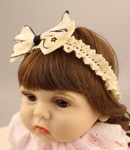 Bethynas Chiffon Bowknot Headband for Baby Girls Black and White Fabric Flower Pattern Baby Elastic Hairband Floral Bow Hair Accessories for Newborn Infant Toddlers (Floral - white) 5