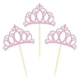 Donoter 24 Pieces Pink Princess Crown Cupcake Toppers Cake Picks for Birthday Baby Shower Party...