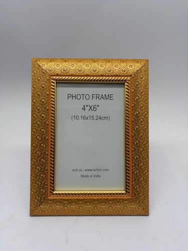 Image of Vintage Gulley Photo Frame 4x6 Inch with Stand |Horizontal Gold Design Table Top Picture Frame | Retro Decorative Frame for Home, Office Desk & Gift