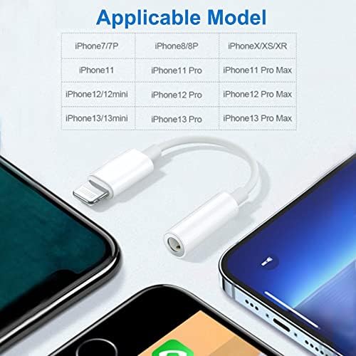 2 Pack Lightning to 3.5 mm Headphone Jack Adapter [Apple MFi Certified] iPhone Adapter Aux Audio Converter Compatible for iPhone 13/12 Pro/12 Mini/11/Xs MAX/XR/X/XS/8/7 Support All iOS System-White