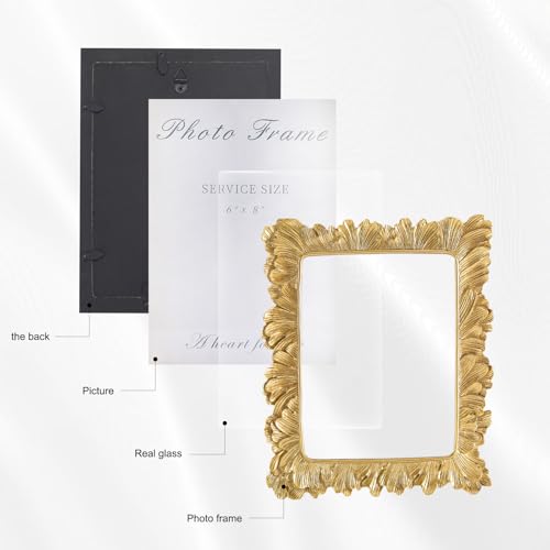 Image of 6x8 Vintage Picture Frames, Picture Frame for Table Top Display and Wall Hanging Home Decor (Gold, 6x8 Inch)