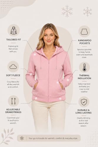 Image of HOODLIFE Women's Zip-Up Hoodie Sweatshirt - Soft Cotton Fleece Jacket with Hood, Full Zipper, Kangaroo Pocket, Casual Winter Hoodie for Women