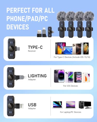 4 Wireless Lavalier Microphone for iPhone Android Phone Pad Computer - Image 2