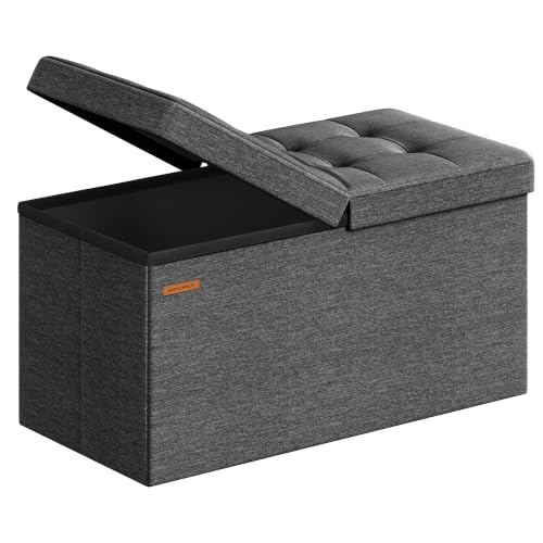 Image of SONGMICS 30 Inches Storage Ottoman, Foldable Bench with Flipping Lid