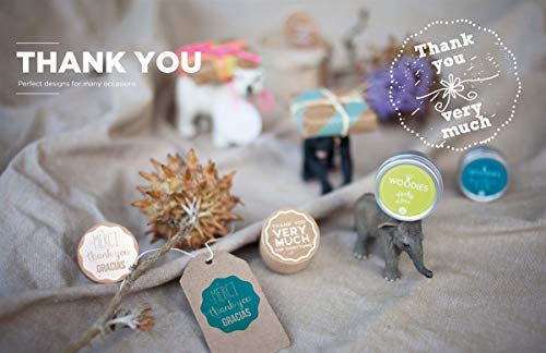Woodies Round Wood Mounted Rubber Stamp & Ink Set, 30-Count In Countertop Display, Each 1.25-Inches, Thank You #TOP3