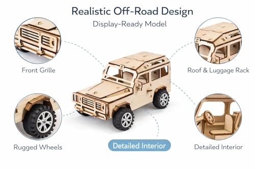 Image of DIY Wooden Off-Road Car STEM Science Toy Kit for Kids | 3D Puzzle Craft Model | Educational Learning & Logical Thinking Toy | 120 Pieces | Age 8+ (Off-Road Vehicle)
