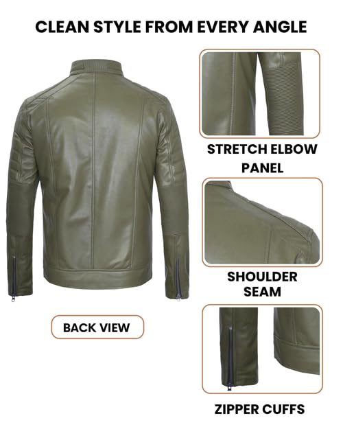 Image of Decrum Cafe Racer Leather Jacket for Men - Real Lambskin Motorcycle Style Mens Jacket with Zipper Closure