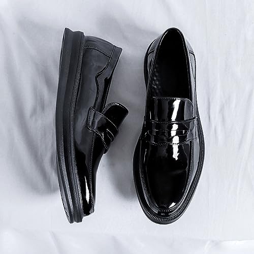 Men's Patent Leather Platform Slip-on Penny Loafers,Fashion Low Top Comfortable Soft Sole Non-Slip Business Formal Shoes Wedding Party Driving Shoes3
