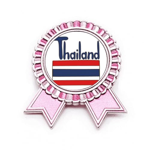 Broche drapeau de la Thaïlande en métal rouge et bleu avec motif rose taille M