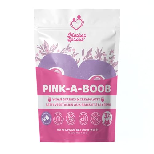 Image of Mother Sprout Pink-A-Boob – Vegan Lactation Drink Mix (Berries & Cream Latte Flavor) for Breastfeeding, Support Breast Milk Supply, 12 Servings