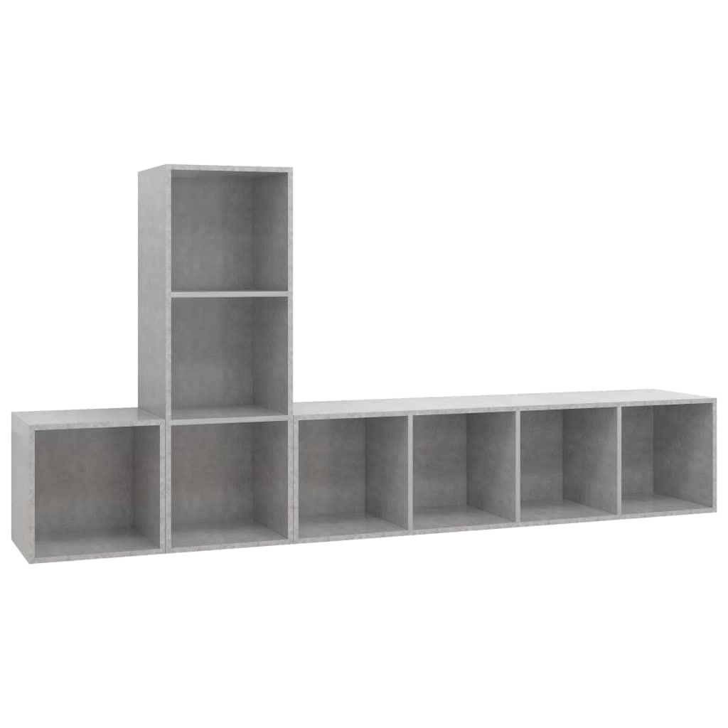 3-TLG. TV-Schrank-Set Betongrau aus Holzwerkstoff, Hängendes Lowboard für Wohnzimmer, Modernes Media-Center mit Viel Stauraum, Stilvolle TV-Möbel Kommode