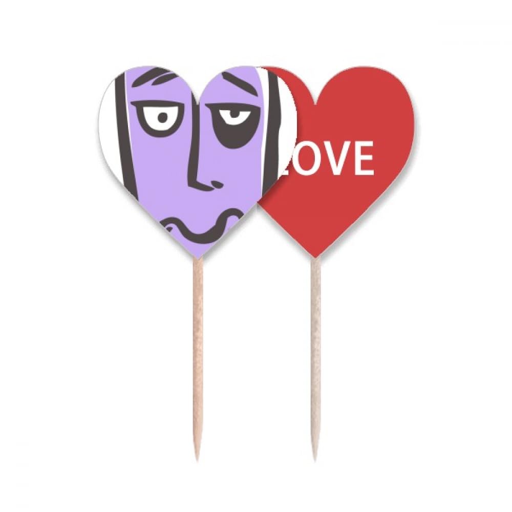 Drapeau cupcake Sing Face Croquis pique apéritif en bois avec étiquette cœur décorative