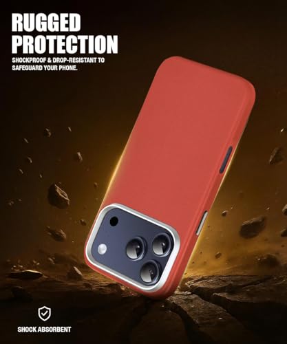 Image of WOW IMAGINE Back Cover for iPhone 17 Pro | Shockproof Tough Leather Texture Hard Mobile Case | Ultra Slim Non-Slip Grip | Inner Velvet Fabric | Metal Camera Ring - Crimson Red