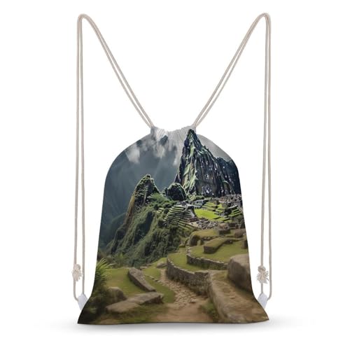 Drawstring Backpack Foldable Draw String Bags Machu Picchu Landscape Sackpack Sports Gym Bag for Shopping Yoga