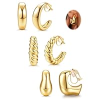 FIOROYAL 3 paia Orecchini Clip Donna Oro Orecchini A Clip 14K Placcati Chunky Hoop Orecchini Senza Buco Orecchini Clip Finti Orecchie Sets Orecchini Donna Oro/Argento GT
