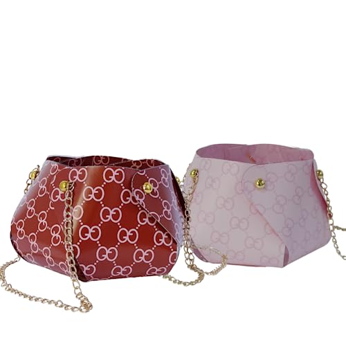 Image of Oasis Pack of 10 Flower Bouquet Gift Bags with Handles | Valentine's Day Gifting Bags for Her & Him | Goodie Bags for Wedding Return Gifts, Birthday, Bridal & Baby Shower | 14 x 15 x 12 cm | Pink