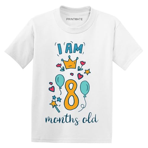Printmate Today is My Eighth Month Birthday | Eight Month B'Day White Short Sleeve… (B781)