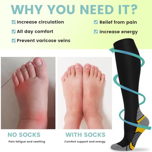 Image of 7 Pack Copper Knee High Compression Socks For Men & Women - Best For Running,Athletic,Medical,Pregnancy and Travel -15-20mmHg