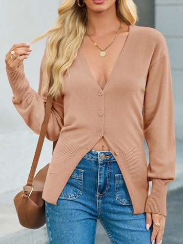 Saodimallsu Womens V Neck Cardigan Sweaters Fitted Button Up Front Slit Casual Dressy Fall Sweater Jackets2