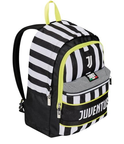 Seven Zaino Scuola Estensibile F.C. JUVENTUS Calcio -WIN IS THE RULE, Bianco Nero - Zaino Doppio Scomparto Sdoppiabile Tramite Zip e Con Tasca Porta Borraccia, Zaino Bambino