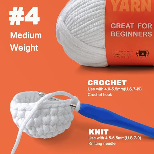 Image of 3.5Oz Beginner-Friendly Yarn for Crocheting and Knitting;Worsted-Weight Medium #4;Cotton Blend Yarn for Beginners with Easy-to-See Sitches,Great for Amigurumi DIY (Azure Wave,1 Skein)